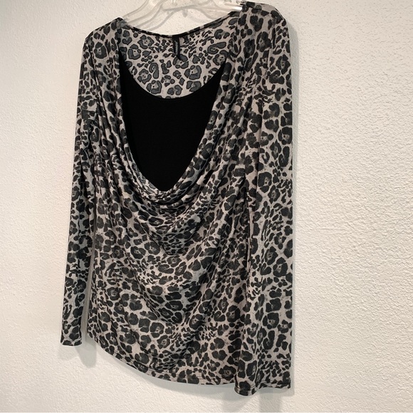 Jason Maxwell Stretch Top Layered Black Gray Animal Print Made in USA Womens XL - Picture 7 of 8